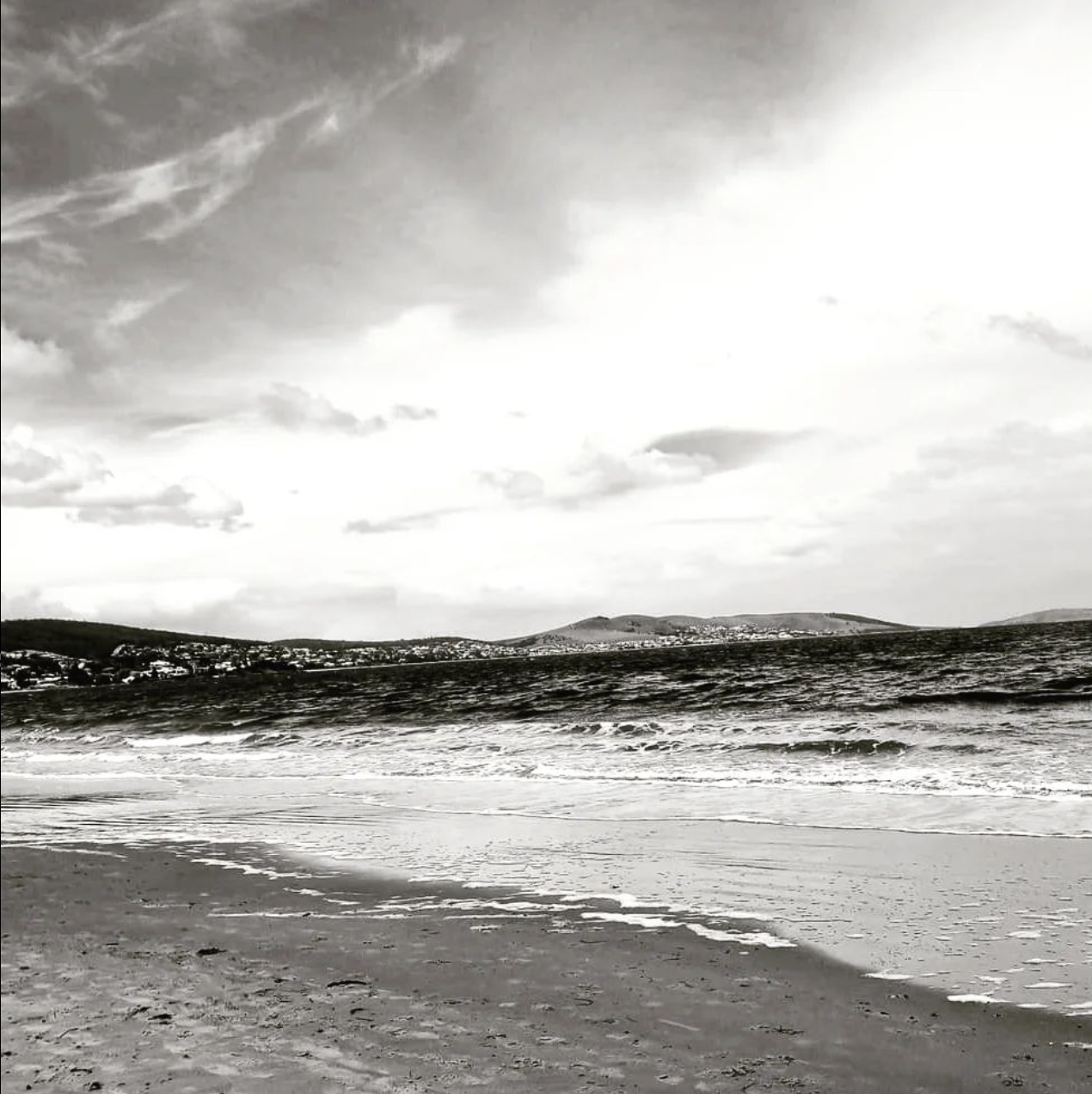black and white image of the sea